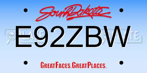 E92ZBW South Dakota License Plate