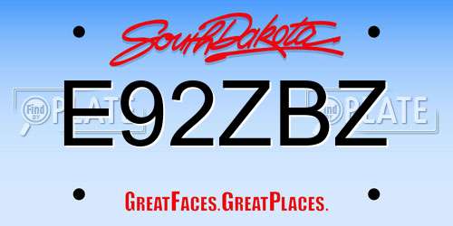 E92ZBZ South Dakota License Plate