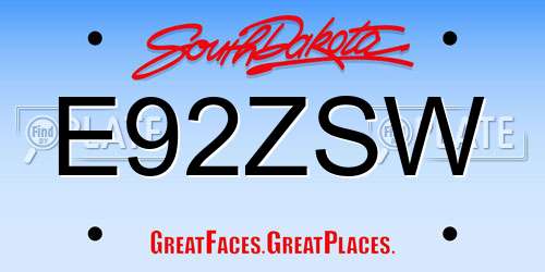 E92ZSW South Dakota License Plate