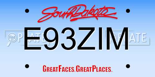 E93ZIM South Dakota License Plate