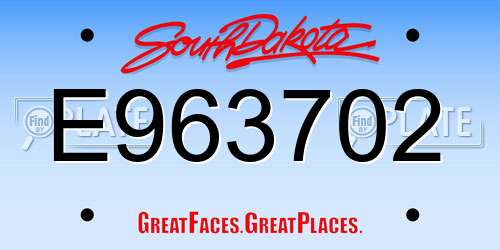 E963702 South Dakota License Plate