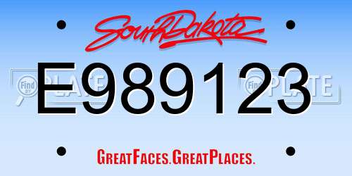 E989123 South Dakota License Plate