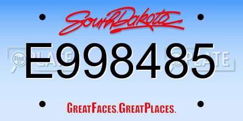 E998485 South Dakota License Plate