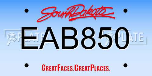EAB850 South Dakota License Plate