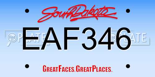 EAF346 South Dakota License Plate