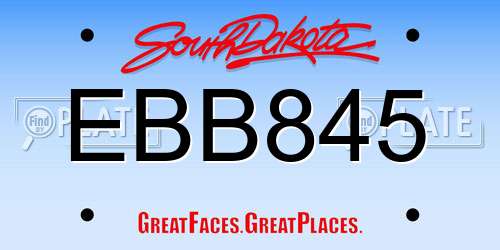 EBB845 South Dakota License Plate