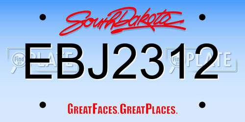 EBJ2312 South Dakota License Plate