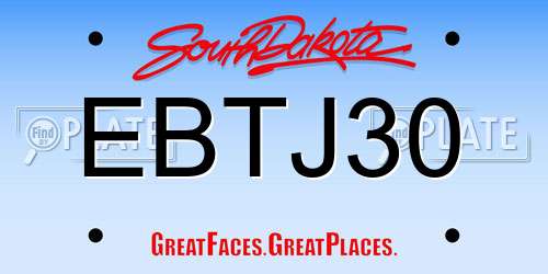 EBTJ30 South Dakota License Plate