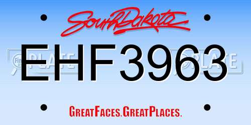 EHF3963 South Dakota License Plate