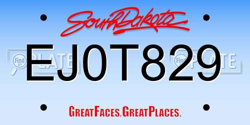 EJ0T829 South Dakota License Plate
