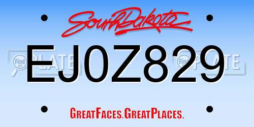 EJ0Z829 South Dakota License Plate
