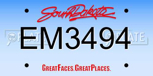 EM3494 South Dakota License Plate