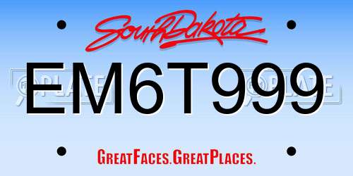 EM6T999 South Dakota License Plate