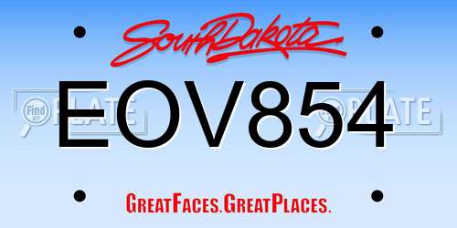 EOV854 South Dakota License Plate