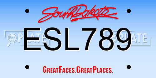 ESL789 South Dakota License Plate