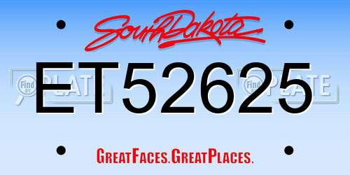 ET52625 South Dakota License Plate