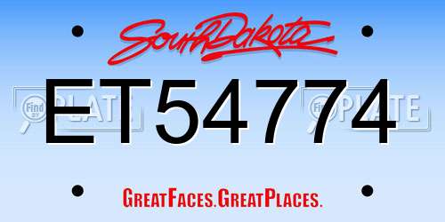ET54774 South Dakota License Plate