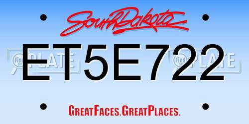ET5E722 South Dakota License Plate