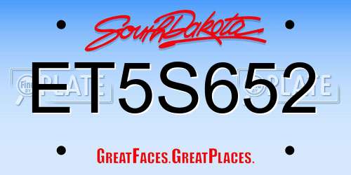 ET5S652 South Dakota License Plate