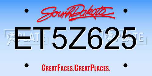 ET5Z625 South Dakota License Plate
