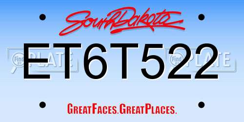 ET6T522 South Dakota License Plate