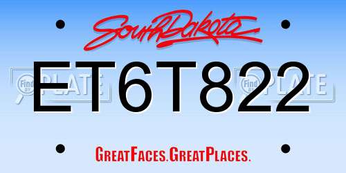 ET6T822 South Dakota License Plate