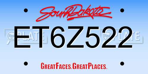ET6Z522 South Dakota License Plate