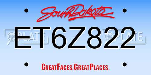ET6Z822 South Dakota License Plate
