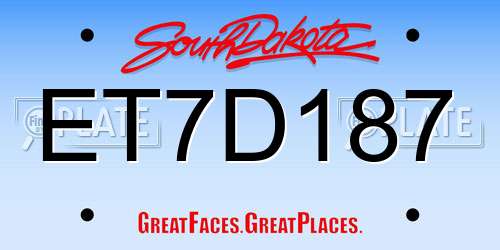 ET7D187 South Dakota License Plate