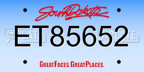 ET85652 South Dakota License Plate