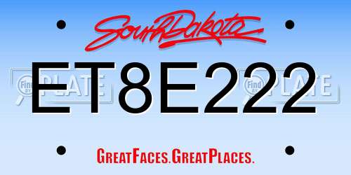 ET8E222 South Dakota License Plate