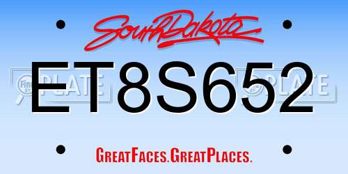 ET8S652 South Dakota License Plate