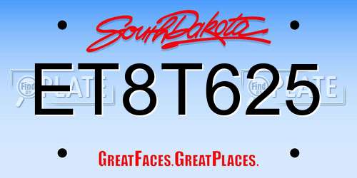ET8T625 South Dakota License Plate