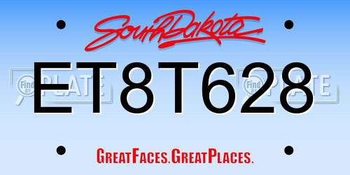 ET8T628 South Dakota License Plate