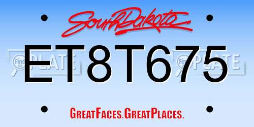 ET8T675 South Dakota License Plate