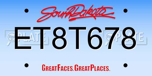 ET8T678 South Dakota License Plate