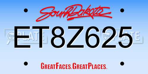 ET8Z625 South Dakota License Plate