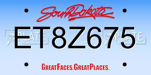 ET8Z675 South Dakota License Plate