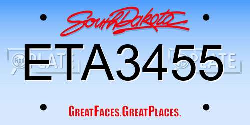 ETA3455 South Dakota License Plate
