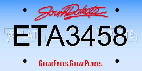 ETA3458 South Dakota License Plate