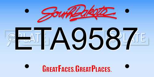 ETA9587 South Dakota License Plate
