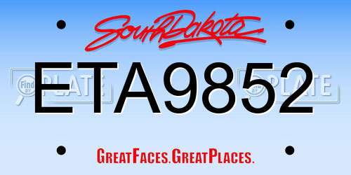 ETA9852 South Dakota License Plate
