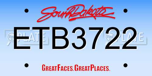 ETB3722 South Dakota License Plate
