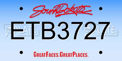 ETB3727 South Dakota License Plate