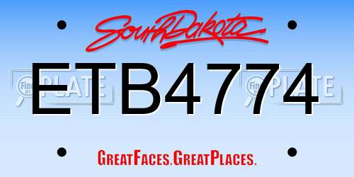ETB4774 South Dakota License Plate