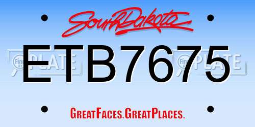 ETB7675 South Dakota License Plate