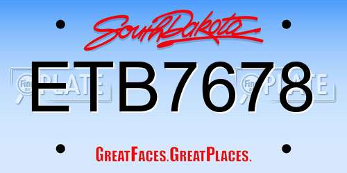 ETB7678 South Dakota License Plate