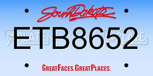 ETB8652 South Dakota License Plate