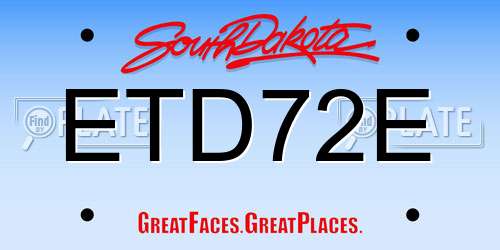 ETD72E South Dakota License Plate