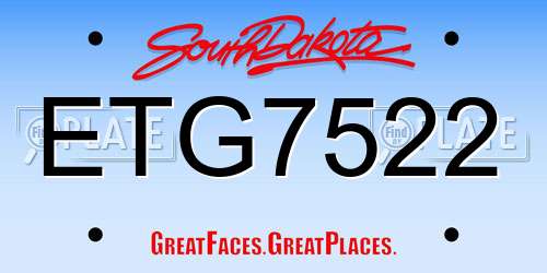 ETG7522 South Dakota License Plate